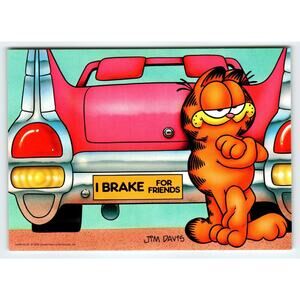 Garfield I Brake For Friends Old Car Postcard Jim Davis Comic Tabby Cat 1978